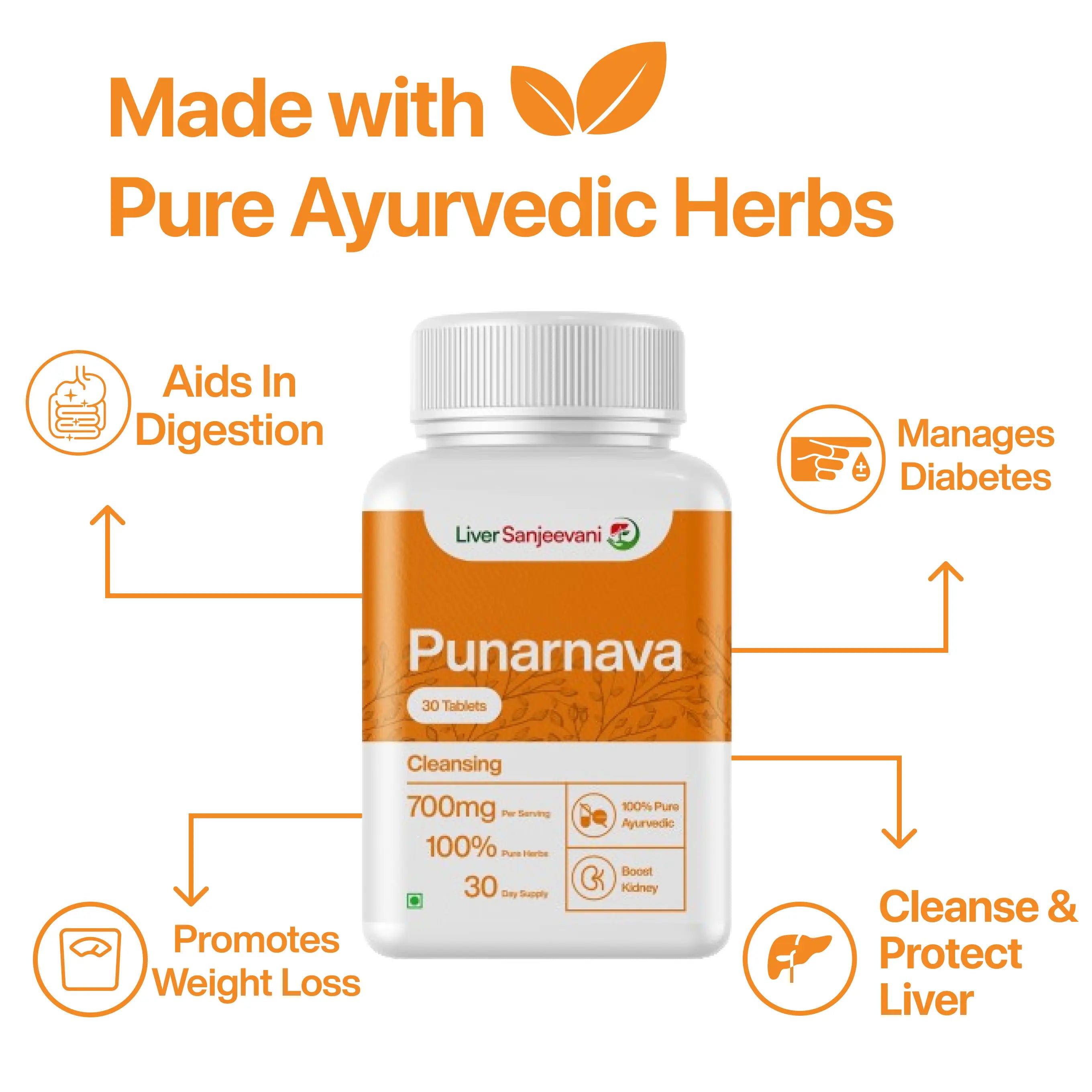 Punarnava Ayurvedic Supplement with 650mg Herbs Extract | 30 tablets | INDIA ONLY