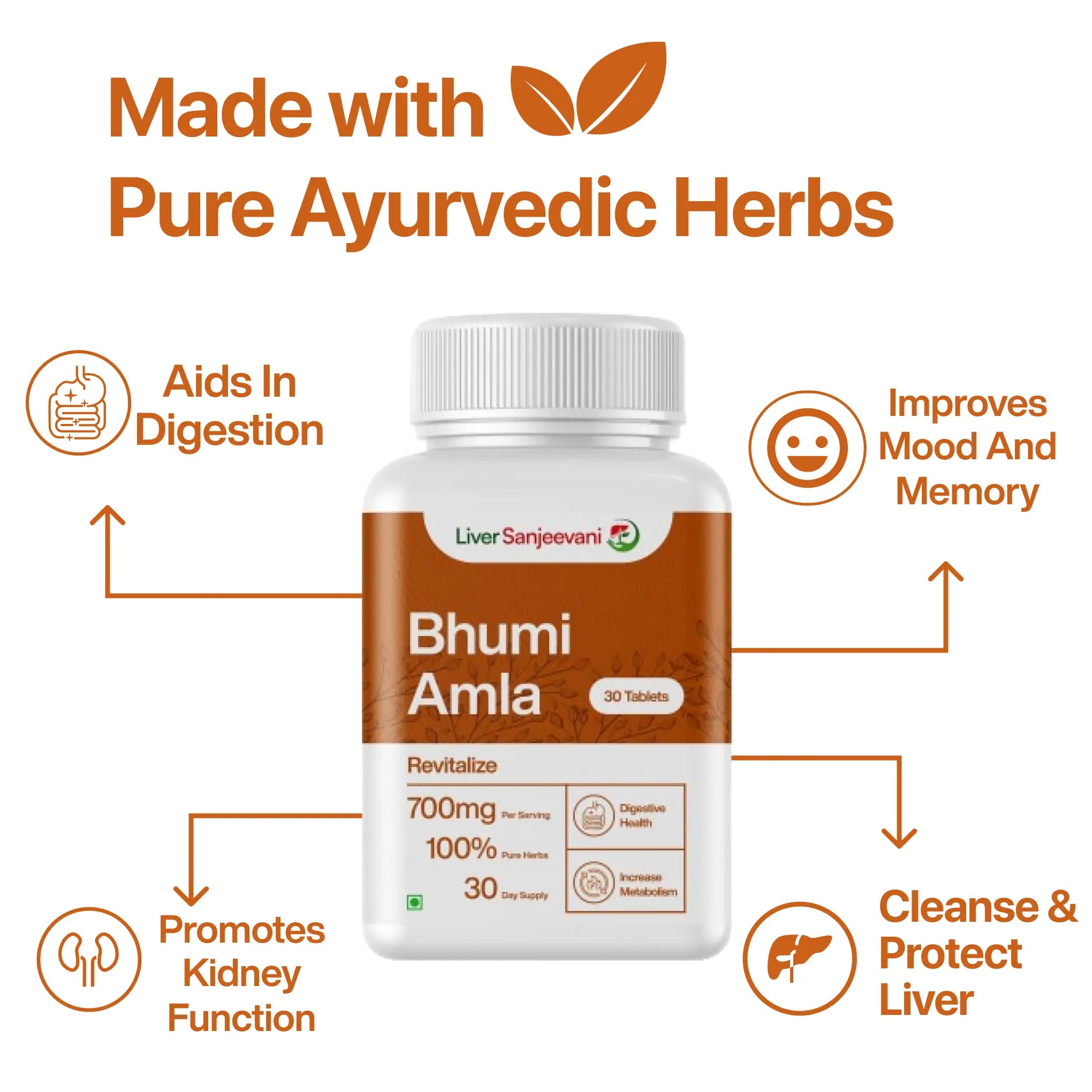 Liver Sanjeevani Ayurvedic Bhumi Amla Supplement with 650mg Herbs Extract | 30 tablets | India only