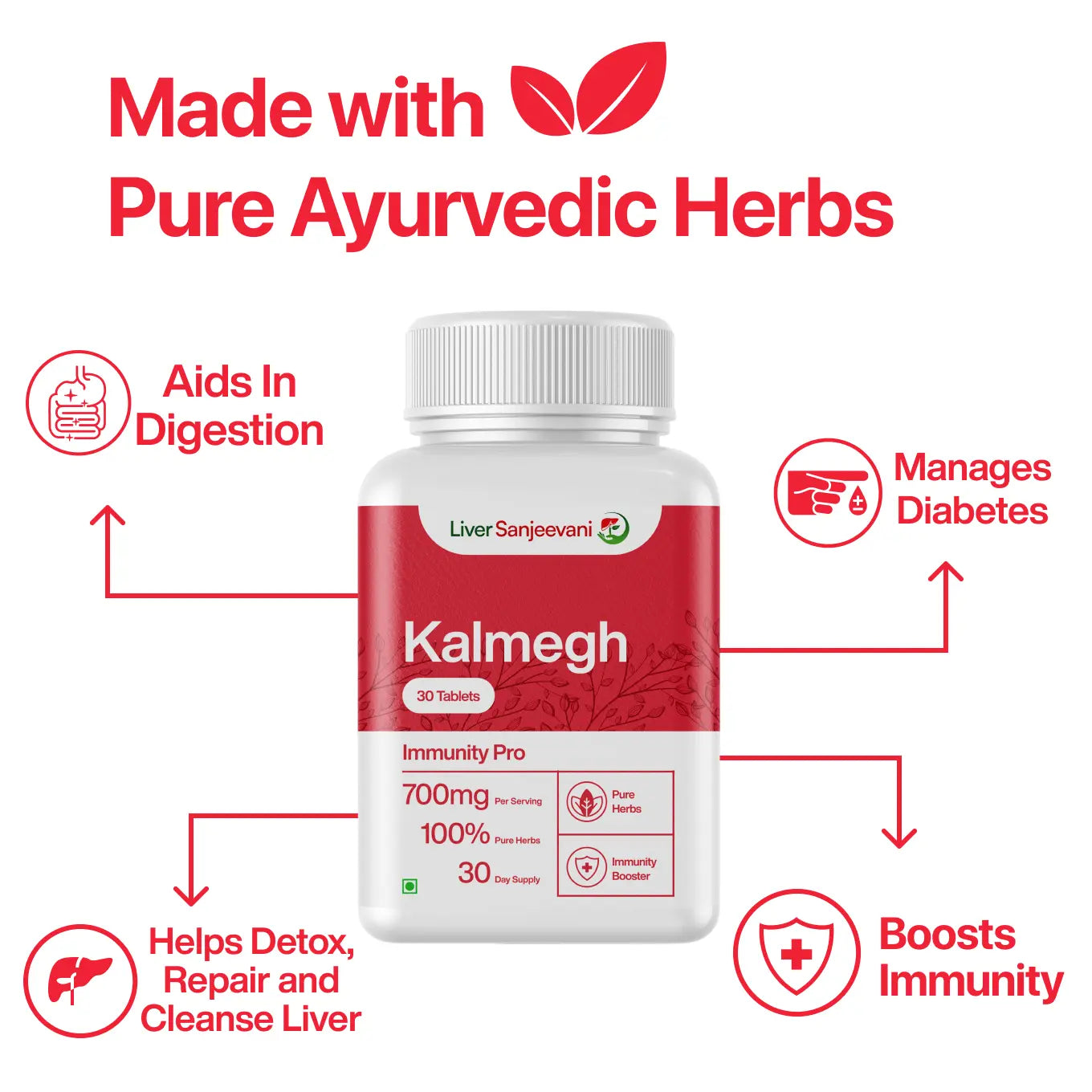 Kalmegh Ayurvedic Supplement with 650mg Herbs Extract | 30 tablets | India Only