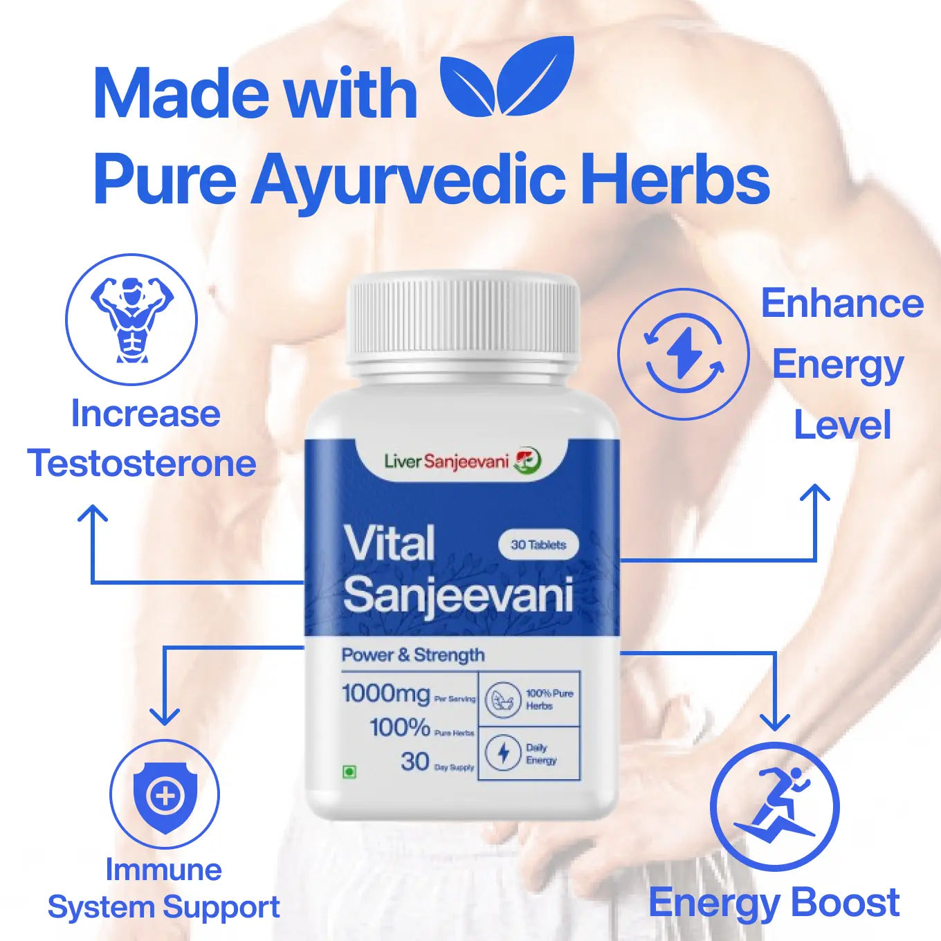 Vital Sanjeevani Ayurvedic Supplement with 650mg Herb Extracts | 30 Capsules | INDIA ONLY