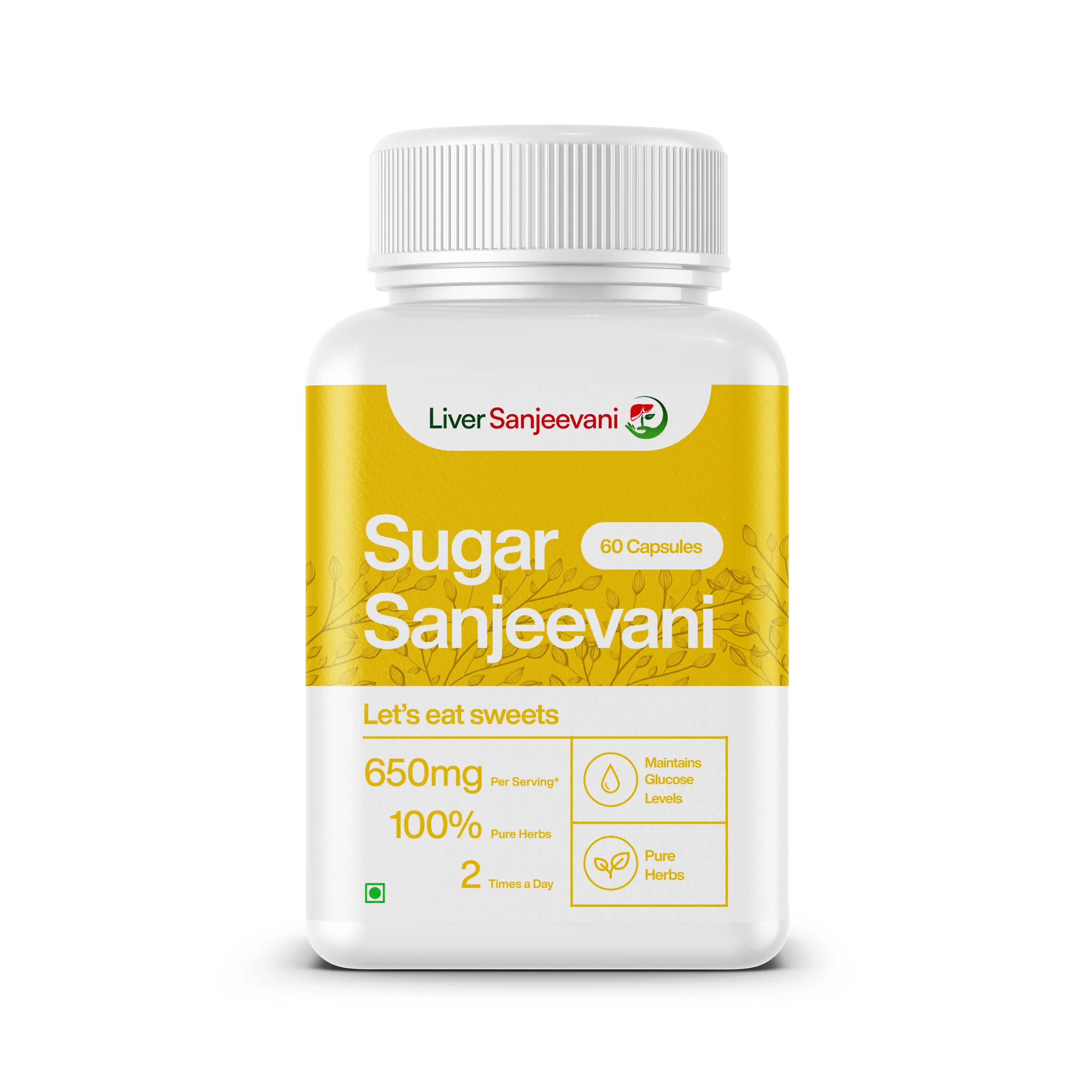 Sugar Sanjeevani Ayurvedic with Natural Herb Extracts | 650mg Capsules | INDIA ONLY